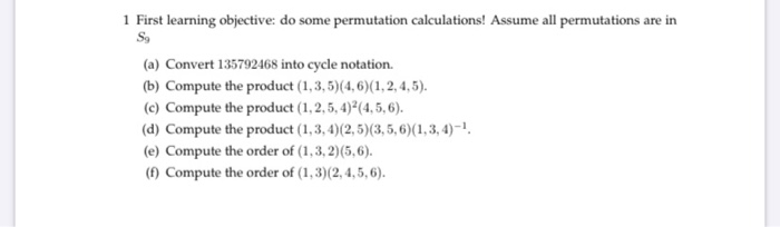 Solved 1 First learning objective: do some permutation | Chegg.com
