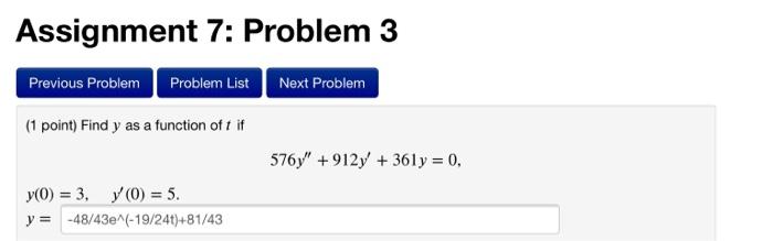 Solved Assignment 7: Problem 6 Previous Problem Problem List | Chegg.com
