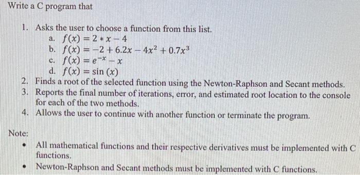 Solved Write a C program that 1. Asks the user to choose a | Chegg.com