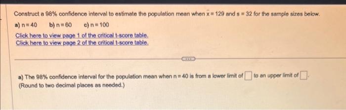 Solved Construct a 98% confidence interval to estimate the | Chegg.com