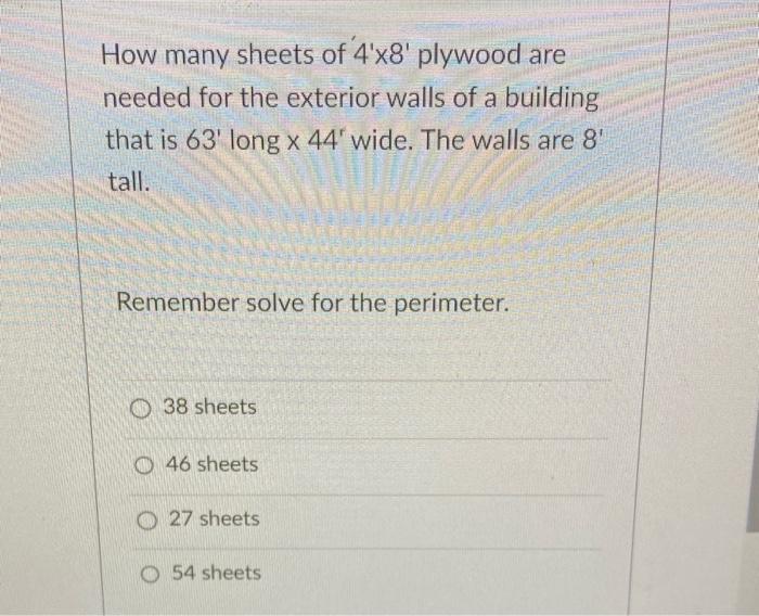 Solved How many sheets of 4′x8′ plywood are needed for the | Chegg.com