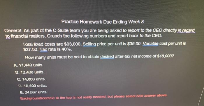 Solved Practice Homework Due Ending Week 8 General: As part | Chegg.com