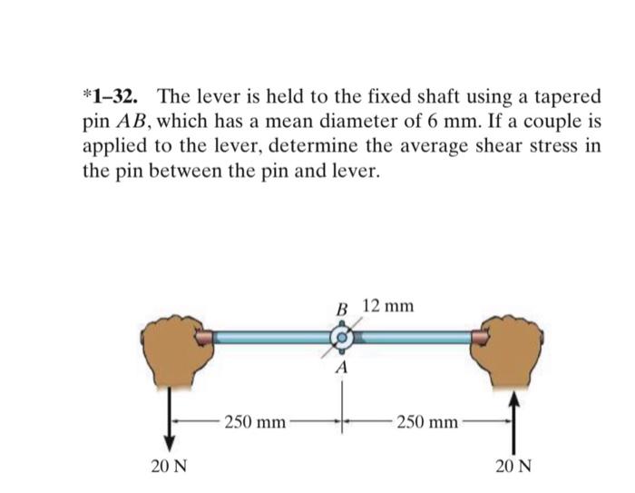 Solved *1-32. The lever is held to the fixed shaft using a | Chegg.com