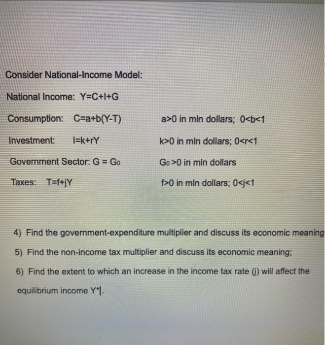 Solved Consider National-Income Model: National Income: | Chegg.com