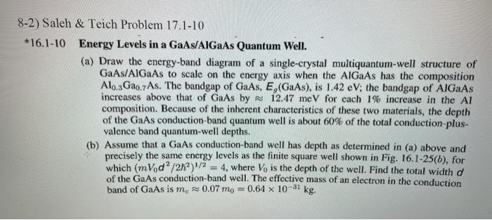 Solved 82) Saleh & Teich Problem 17.110 *16.110 Energy