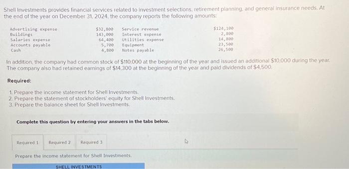 Solved Shell Investments provides financial services related | Chegg.com