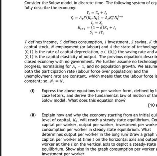 Solved Consider the Solow model in discrete time. The | Chegg.com