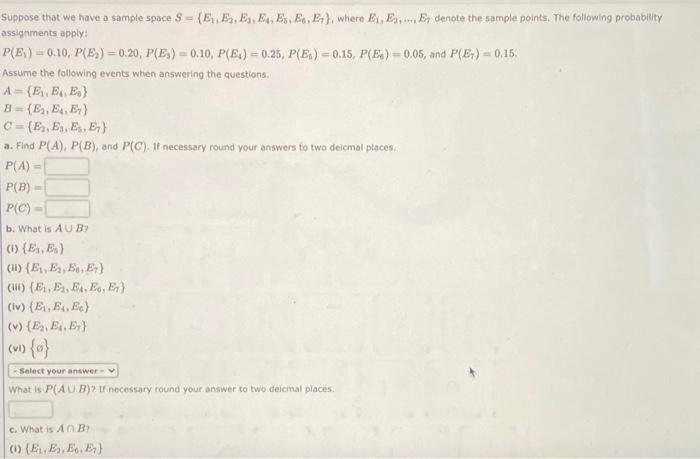 Solved Suppose that we have a sample space S = {E, Es, Es, | Chegg.com