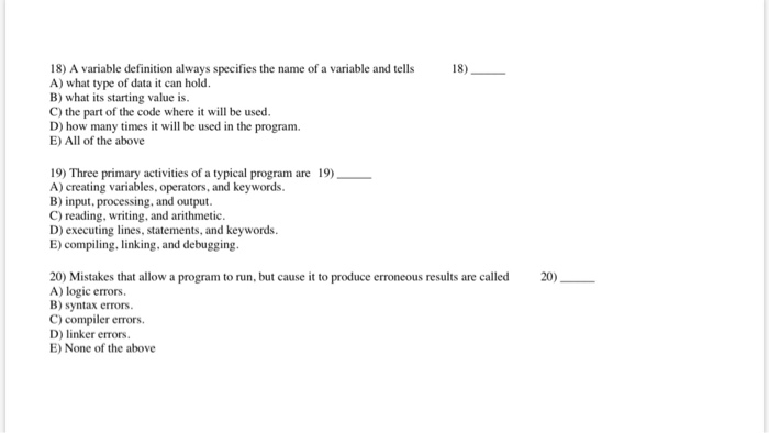 Solved 18 A Variable Definition Always Specifies The Nam Chegg Com