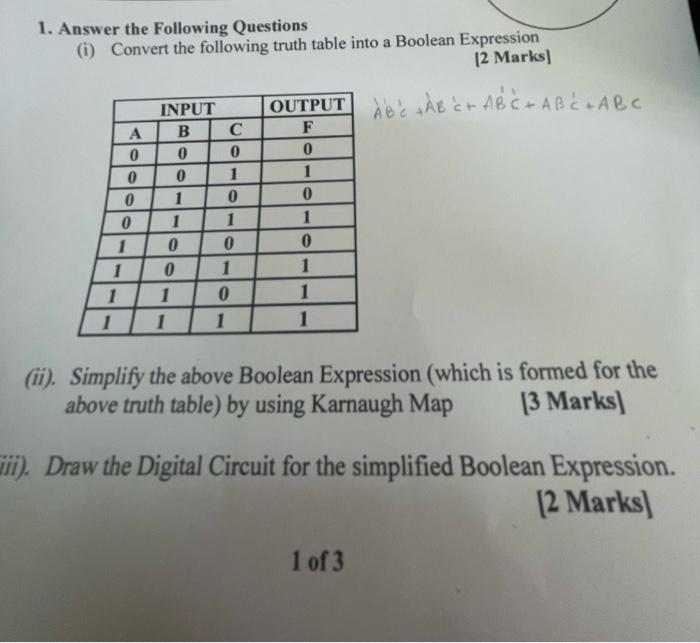 Solved 1. Answer the Following Questions (i) Convert the | Chegg.com