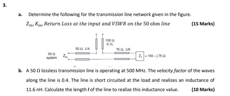Solved a. Determine the following for the transmission line | Chegg.com