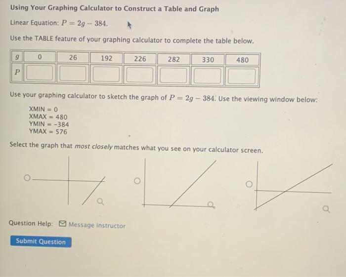 Graphing calculator deals with table