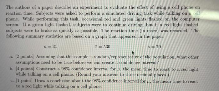 Solved The authors of a paper describe an experiment to | Chegg.com