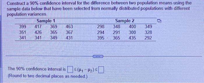 Solved Construct a 90% confidence interval for the | Chegg.com