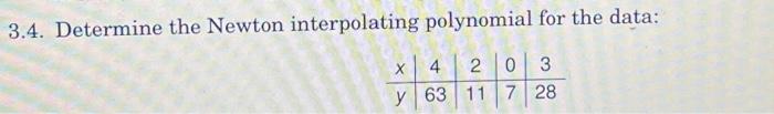 Solved 3.4. Determine the Newton interpolating polynomial | Chegg.com