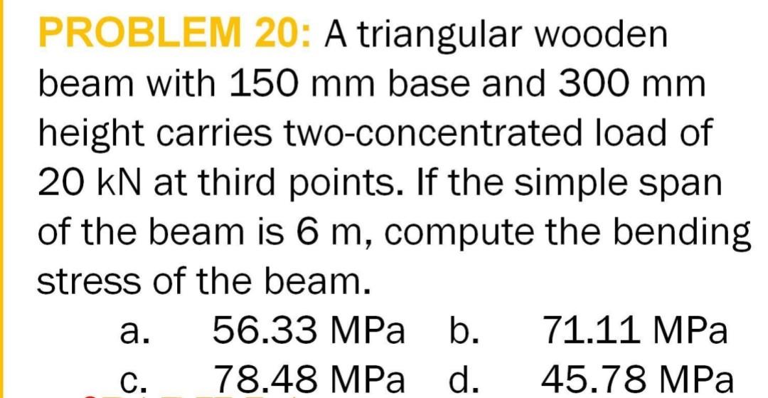 Solved PROBLEM 20: A triangular wooden beam with 150 mm base | Chegg.com