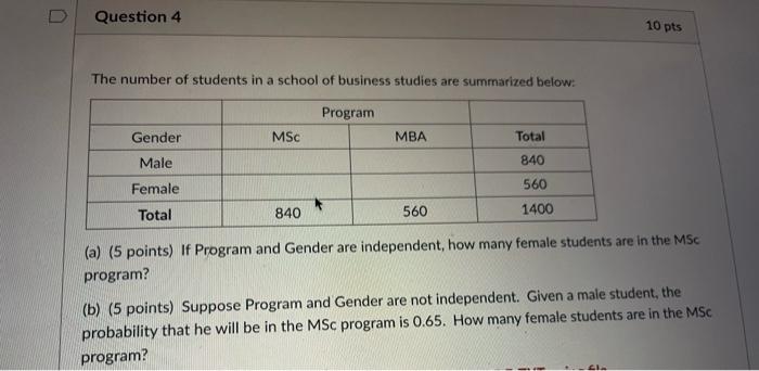 Solved U Question 4 10 pts The number of students in a | Chegg.com