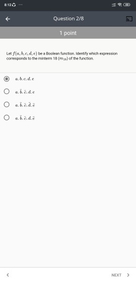 Solved 8:12 + Question 2/8 1 point Let (a,b,c,d,e) be a | Chegg.com