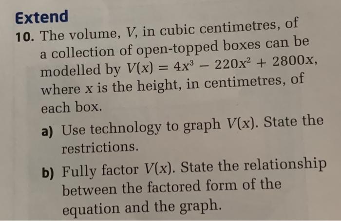 Solved Extend 10. The volume, V, in cubic centimetres, of a | Chegg.com