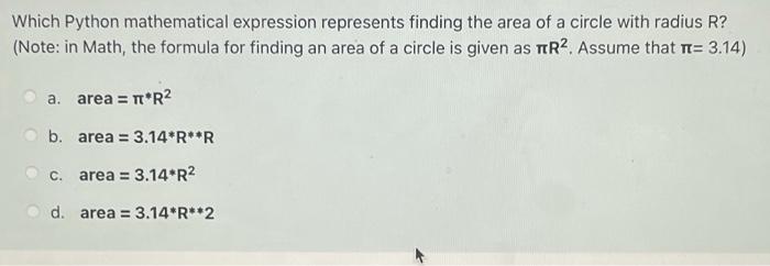 Solved Which Python mathematical expression represents | Chegg.com