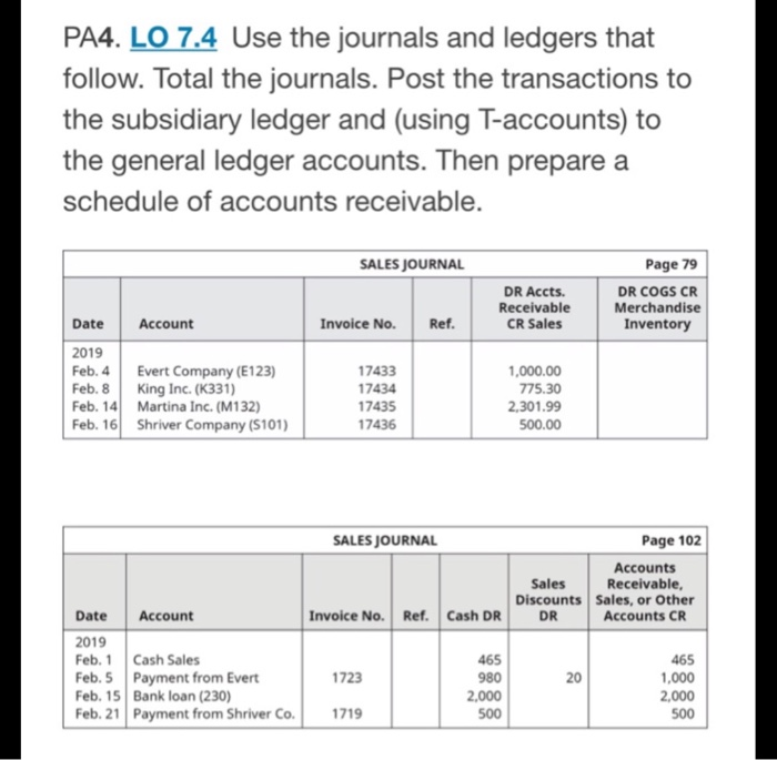 Solved PA4. LO 7.4 Use the journals and ledgers that follow.