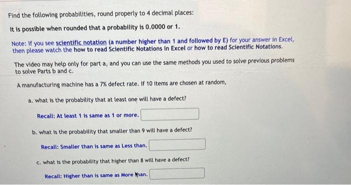 Solved Find the following probabilities, round properly to 4 | Chegg.com
