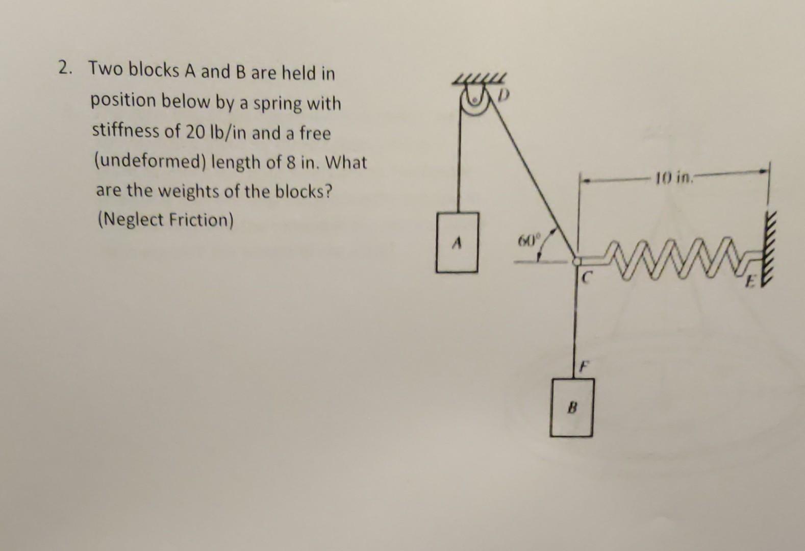 Solved 2. Two blocks A and B are held in position below by a | Chegg.com