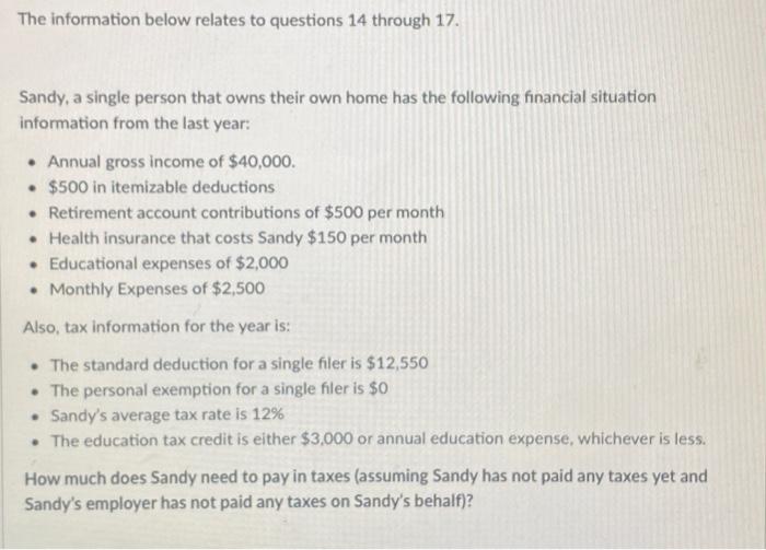 Solved The information below relates to questions 14 through 