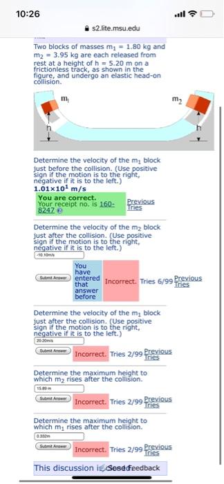 Solved 10 26 S2 Lite Msu Edu Two Blocks Of Masses M 1 80 Chegg Com