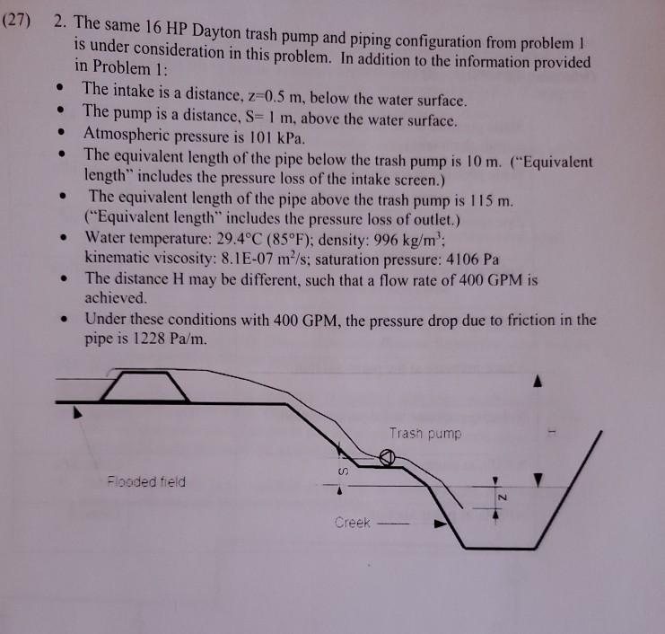 (30) 1. A 16 HP Dayton trash pump is being used to
