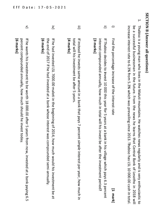 Solved SECTION B (Answer All Questions) 1. Thabiso Is A | Chegg.com