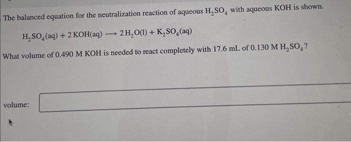 Solved The Balanced Equation For The Neutralization Reaction | Chegg.com