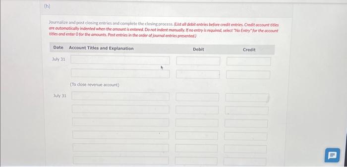 Solved Journalize and post closing entries and complete the | Chegg.com