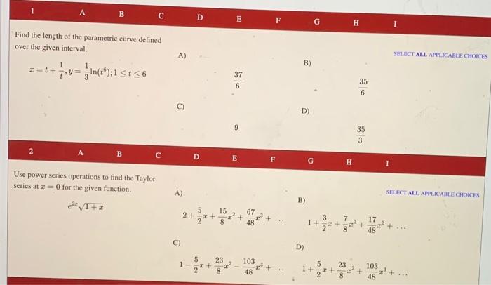 Solved A B C D E F G H 1 Find the length of the parametric | Chegg.com