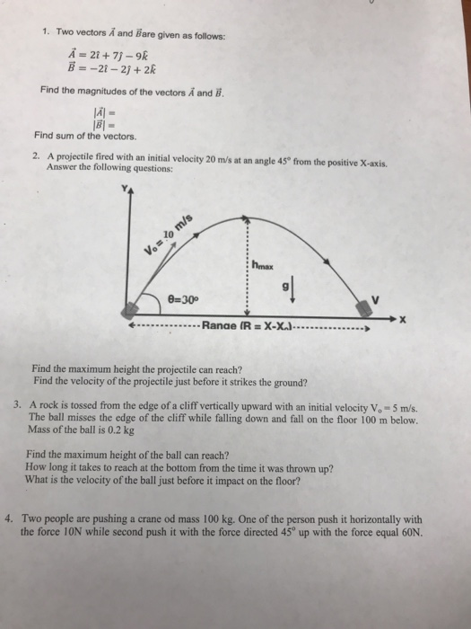 A Projectile Fired With An Initial Velocity m S At Chegg Com