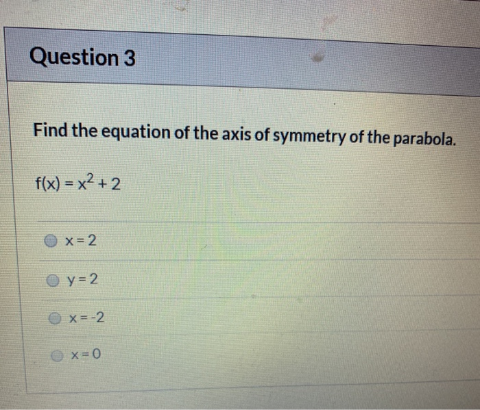Solved Question 3 Find the equation of the axis of symmetry | Chegg.com