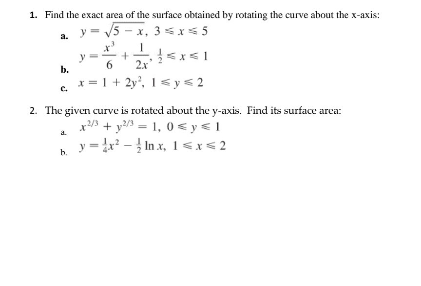 Solved a. 1. Find the exact area of the surface obtained by | Chegg.com