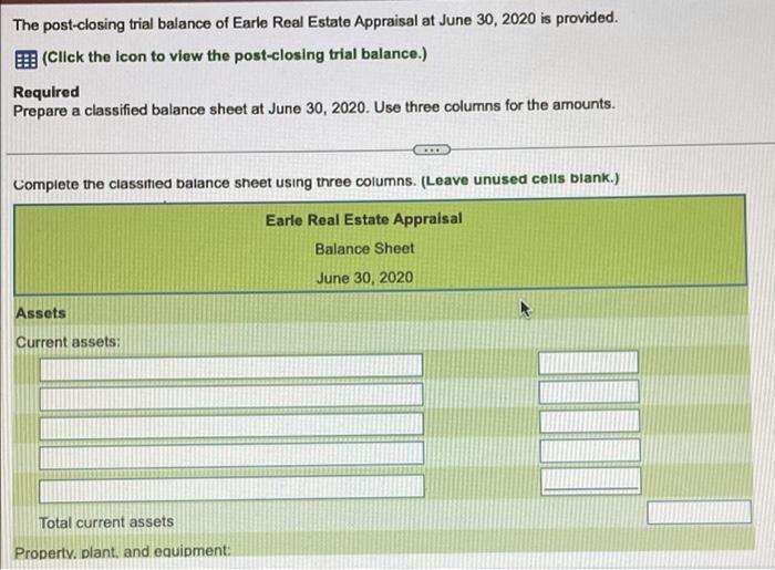 Solved The postclosing trial balance of Earle Real Estate