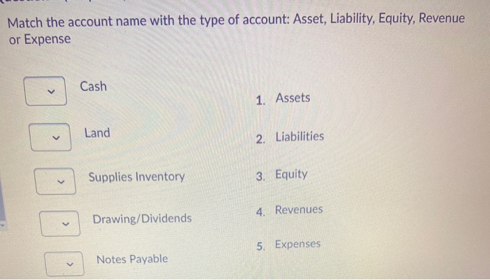 Solved Match the account name with the type of account: | Chegg.com