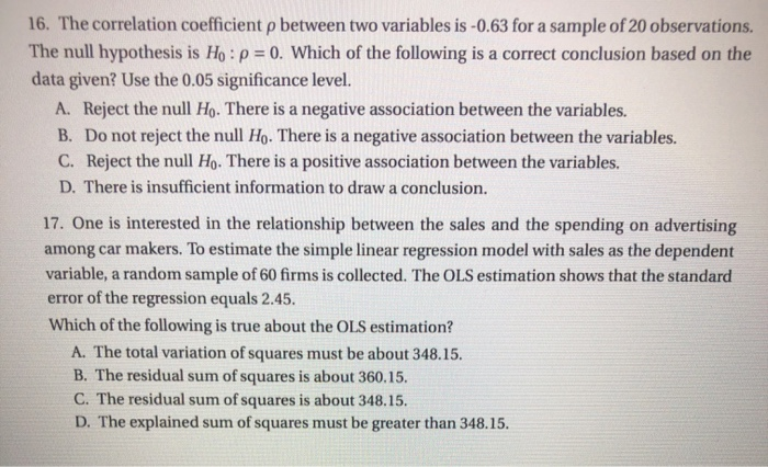 Solved 16. The correlation coefficient p between two | Chegg.com