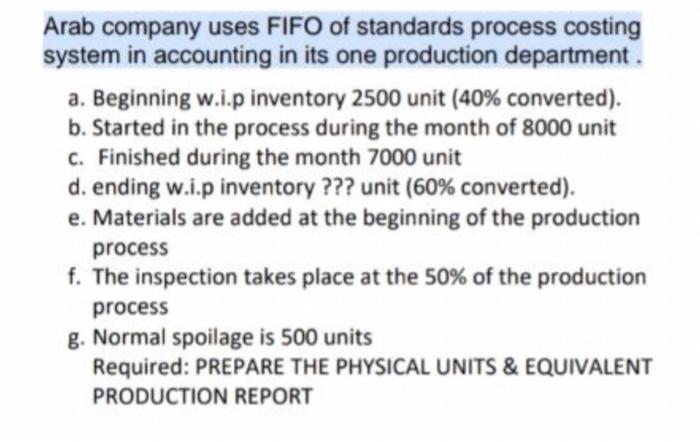 Solved Arab company uses FIFO of standards process costing | Chegg.com