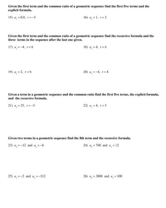 Solved Given the explicit formula for a geometric sequence | Chegg.com