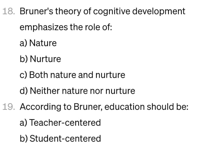 Solved Bruner s theory of cognitive development emphasizes Chegg