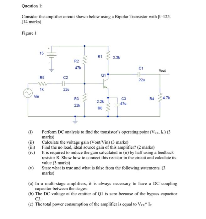 Solved Question 1: Consider the amplifier circuit shown | Chegg.com