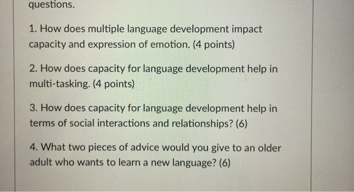 Questions 1 How Does Multiple Language Development Chegg Com