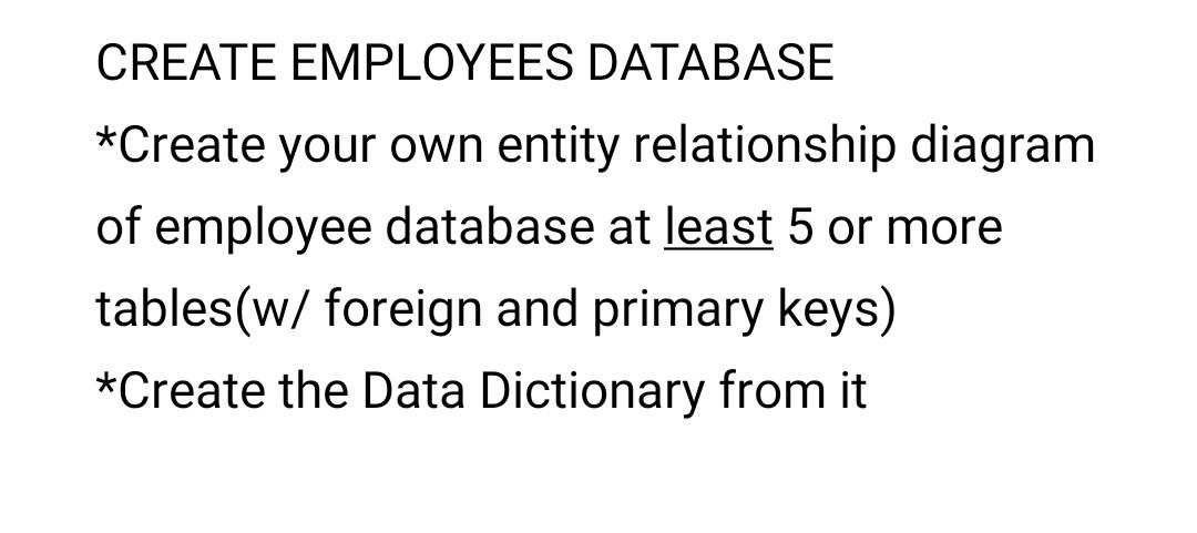 Solved CREATE EMPLOYEES DATABASE *Create your own entity | Chegg.com