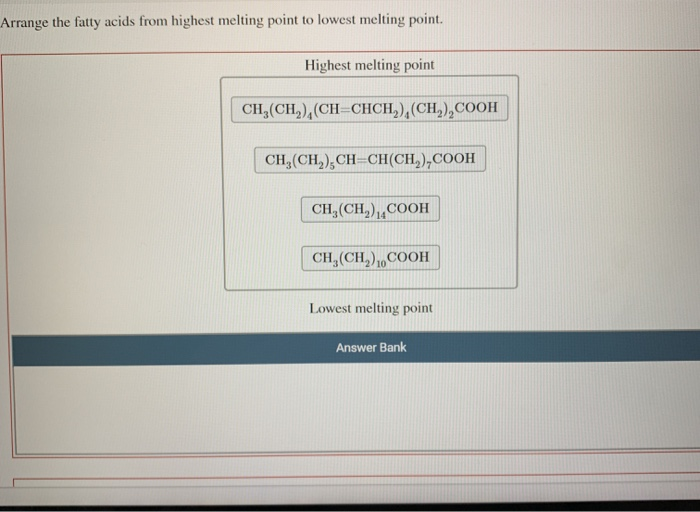 Solved Arrange the fatty acids from highest melting point to