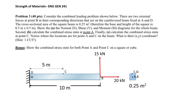 Solved Strength of Materials-ENG GEN 241 Problem 3 (40 pts). | Chegg.com