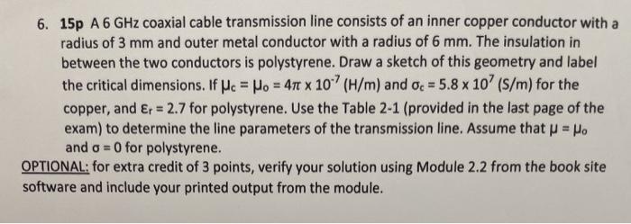 Solved 7. 15p A two-wire line has the following line | Chegg.com