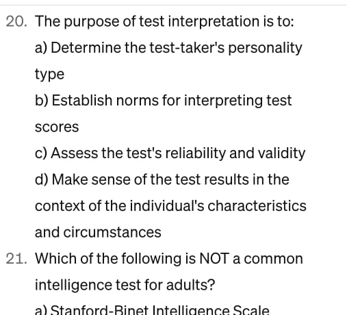 Solved The purpose of test interpretation is to:a) | Chegg.com